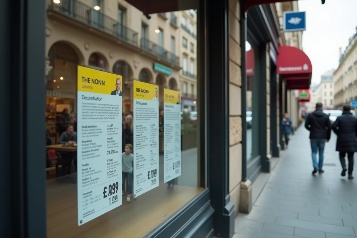 Vitrine d'agence immobilière avec annonces de loyers dans une ville française, reflet de la hausse des prix en 2026