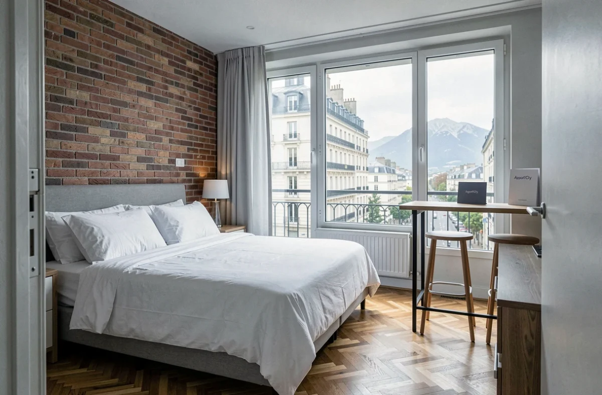 Studio meublé Appart'City Pau Centre avec vue sur boulevard haussmannien et Pyrénées en arrière-plan
