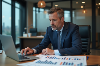 Manager bancaire homme en costume dans un bureau moderne