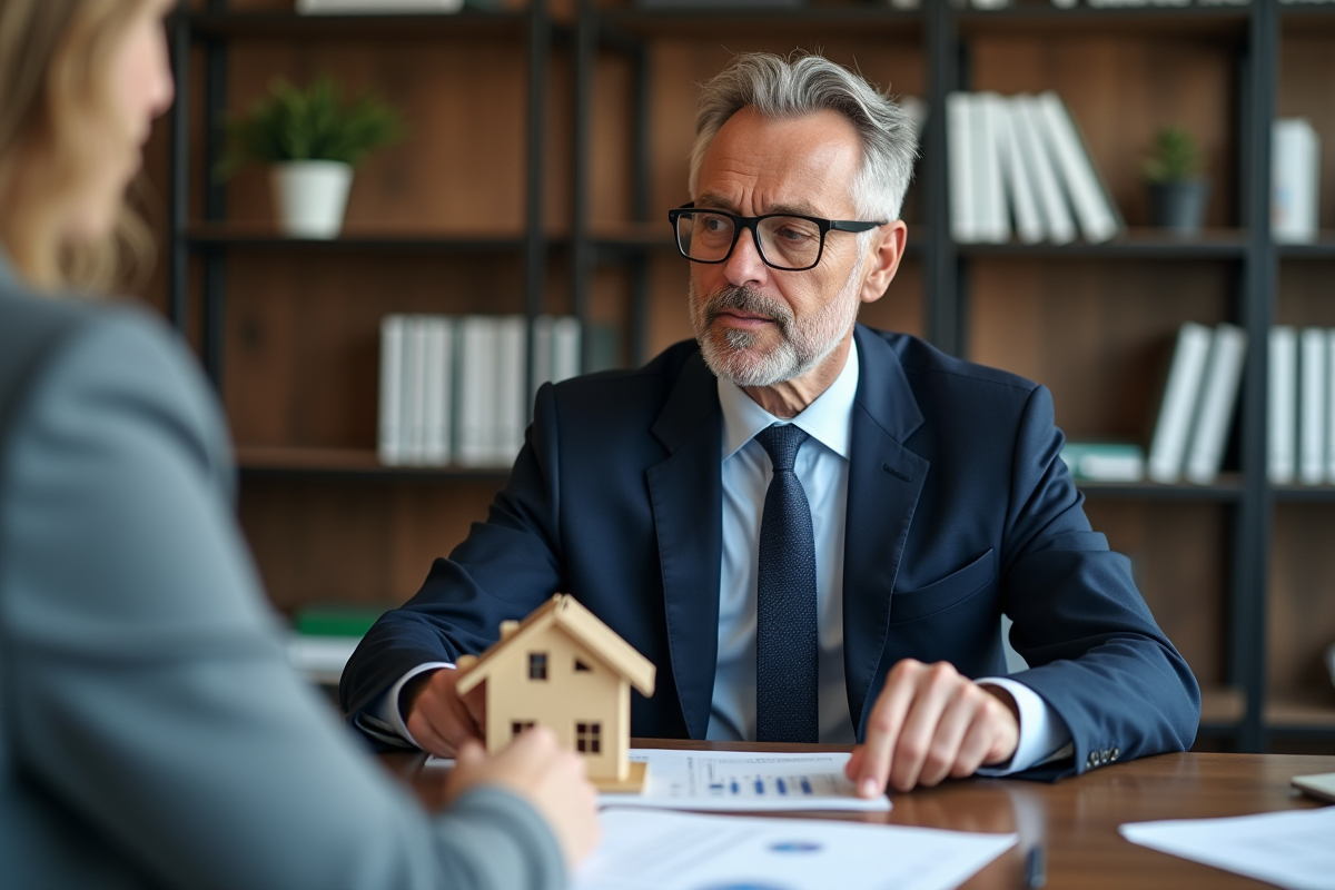 Banquier expliquant un projet immobilier à un client