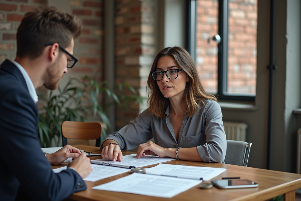 Femme et conseiller juridique discutant contrats locatifs