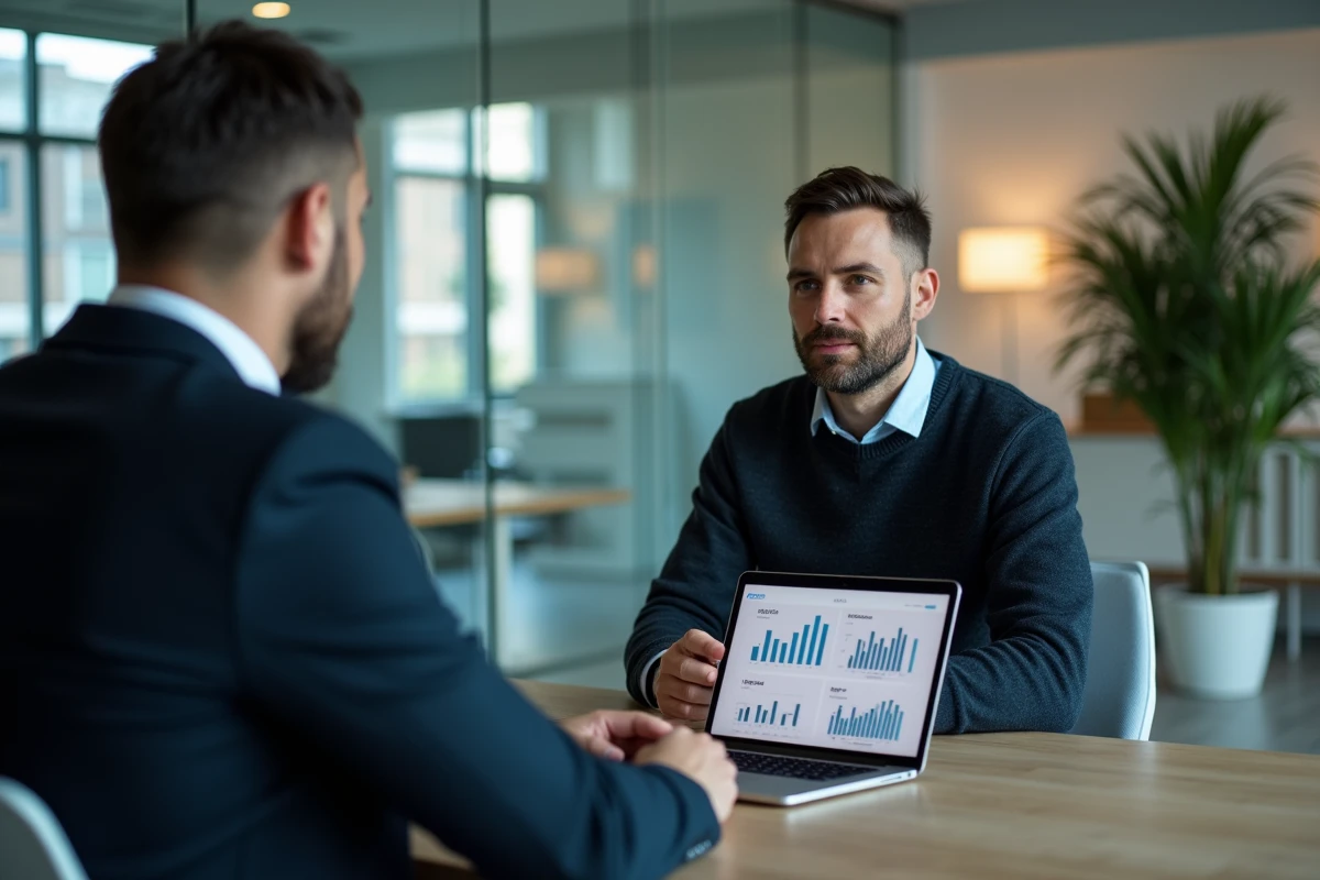 Homme consultant un conseiller immobilier sur les stratégies d'investissement et les taux de crédit en 2026