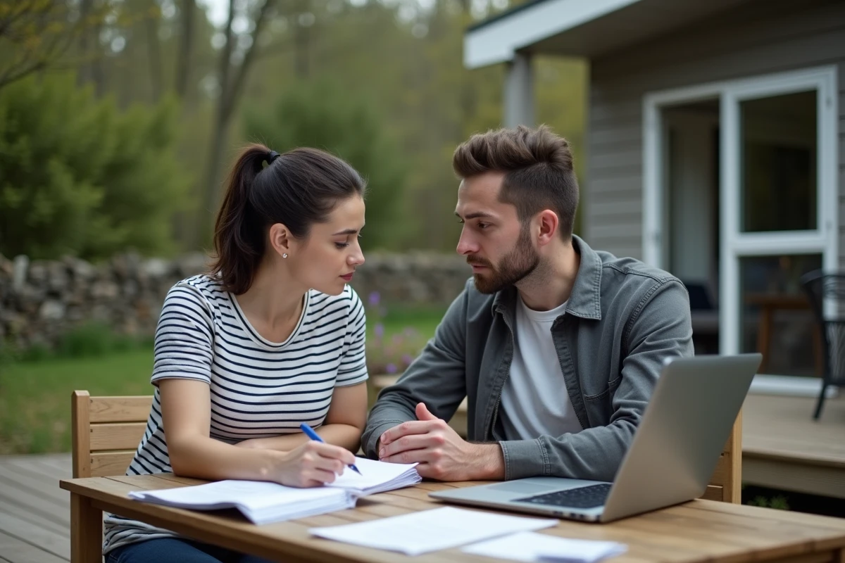 Couple comparant les options d'installation d'un mobil home sur terrain privé ou en parc résidentiel