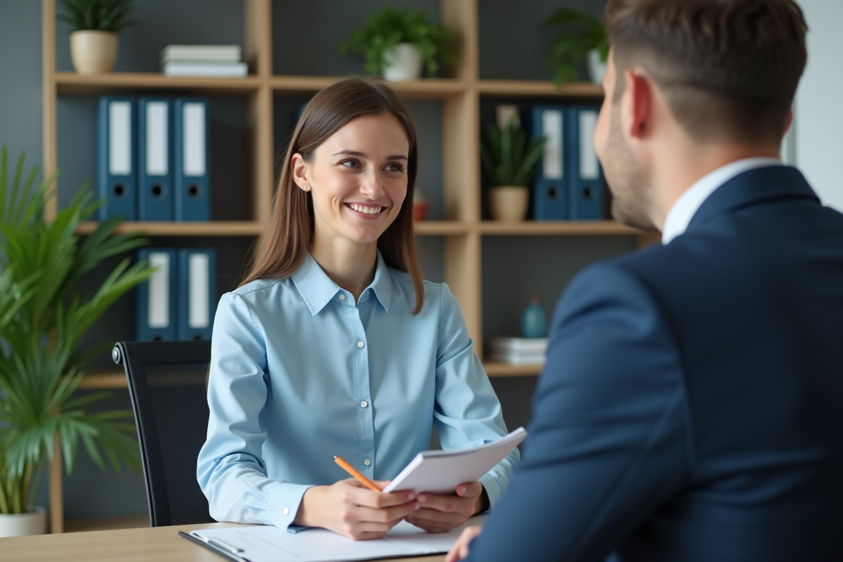Femme en réunion avec conseiller bancaire professionnel