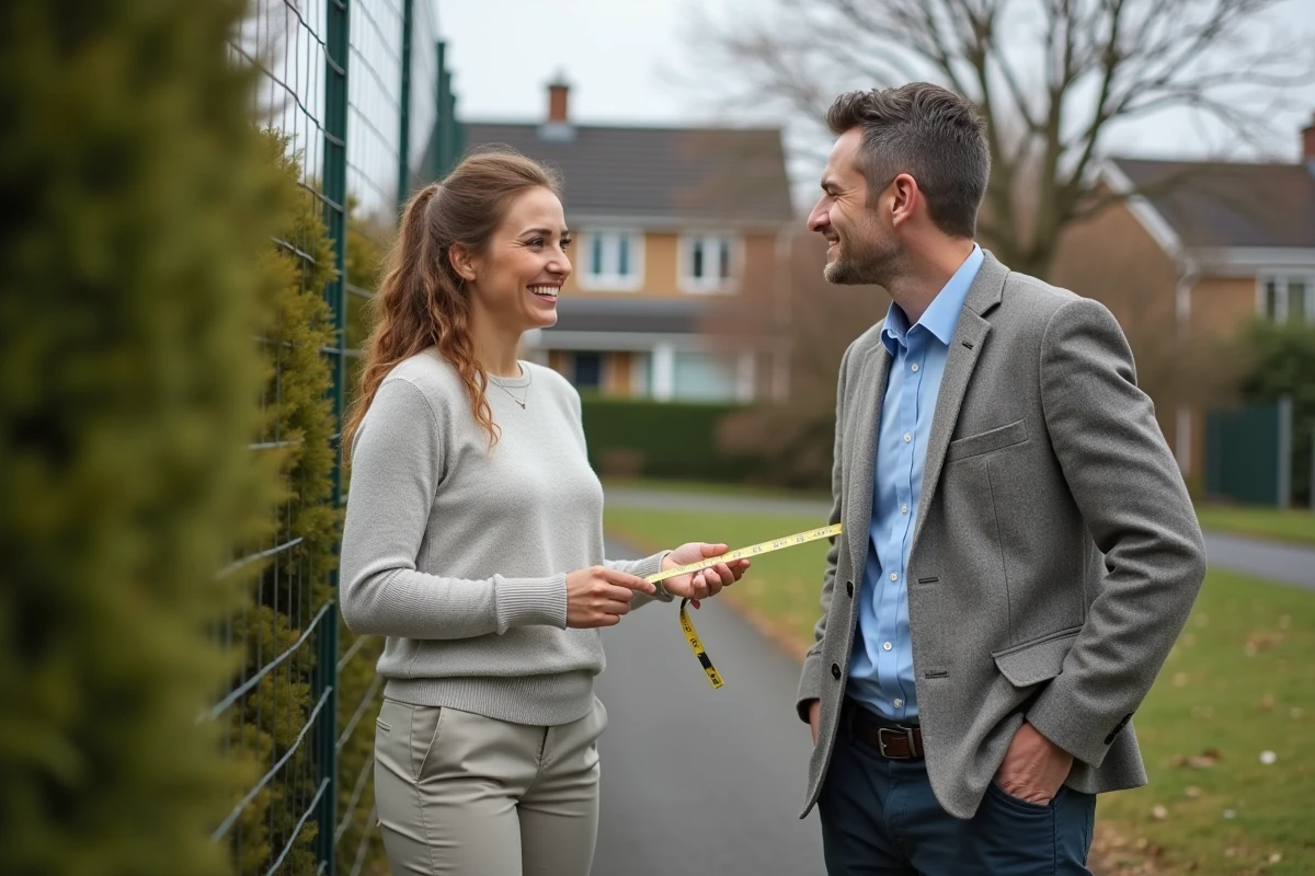 Jeune femme discutant avec un géomètre près d