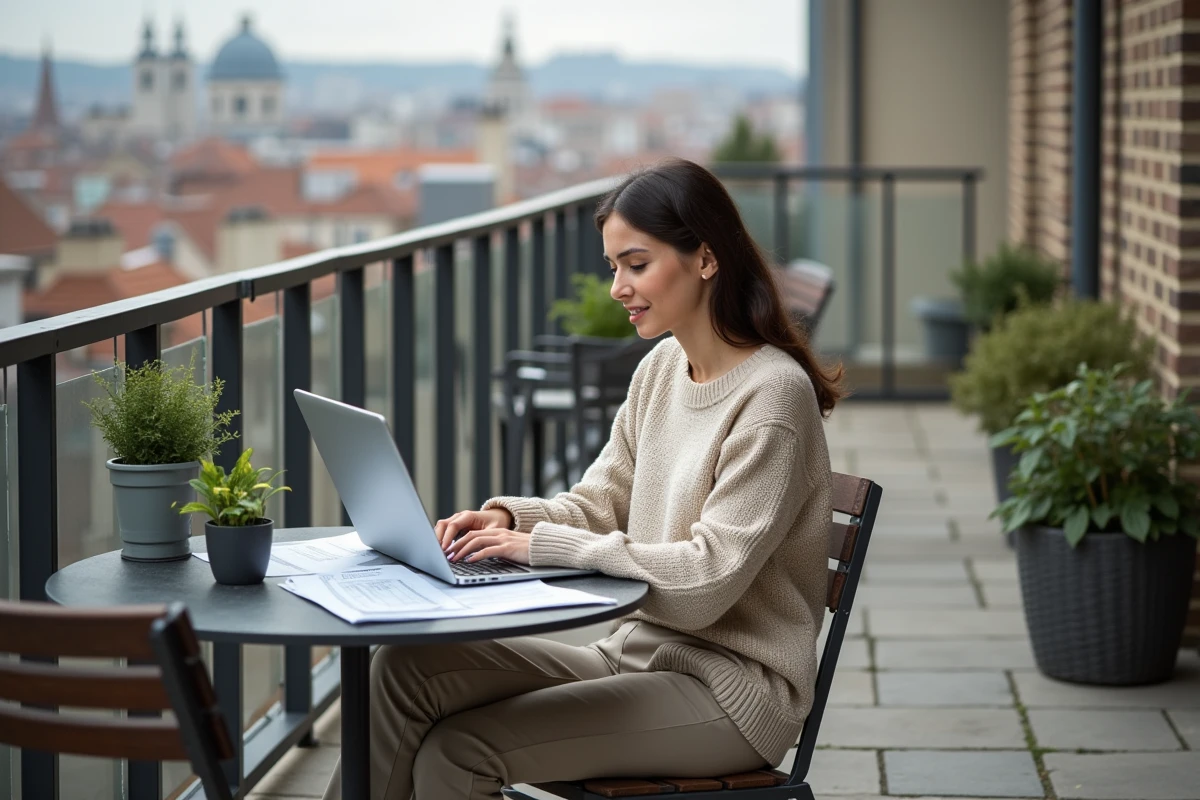 Jeune femme utilisant un ordinateur avec des formulaires d