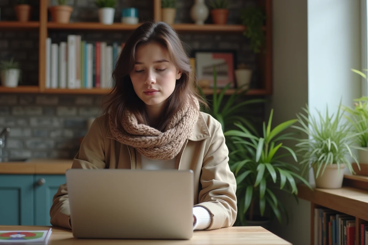 Jeune femme cherchant un appartement sur son ordinateur