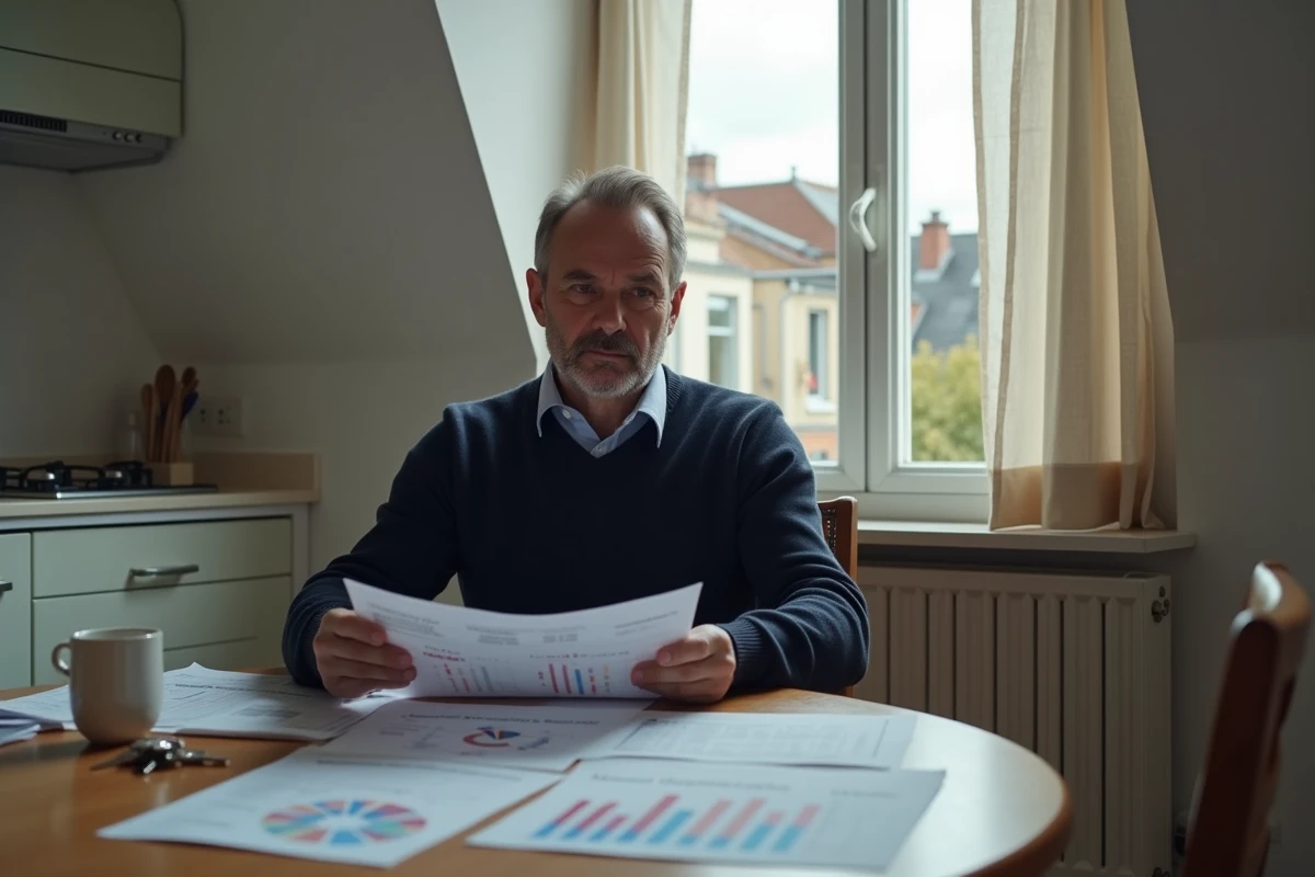 Homme consultant des documents sur la hausse des loyers dans un appartement urbain français en 2026