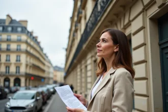 Femme tenant un contrat de bail devant un immeuble haussmannien à Paris, illustrant la hausse des loyers en 2026