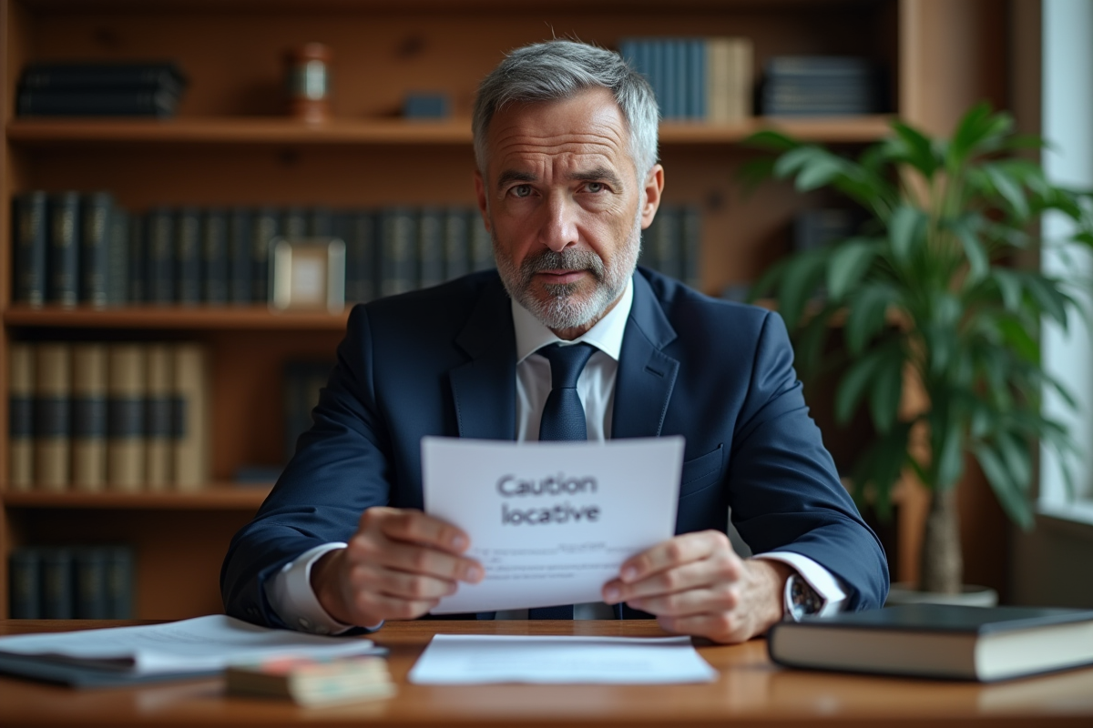 Homme d'affaires en costume regardant un document locatif