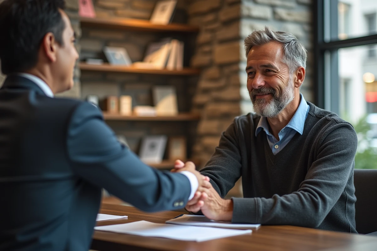 Homme dapproche confiante serrant la main du conseiller bancaire