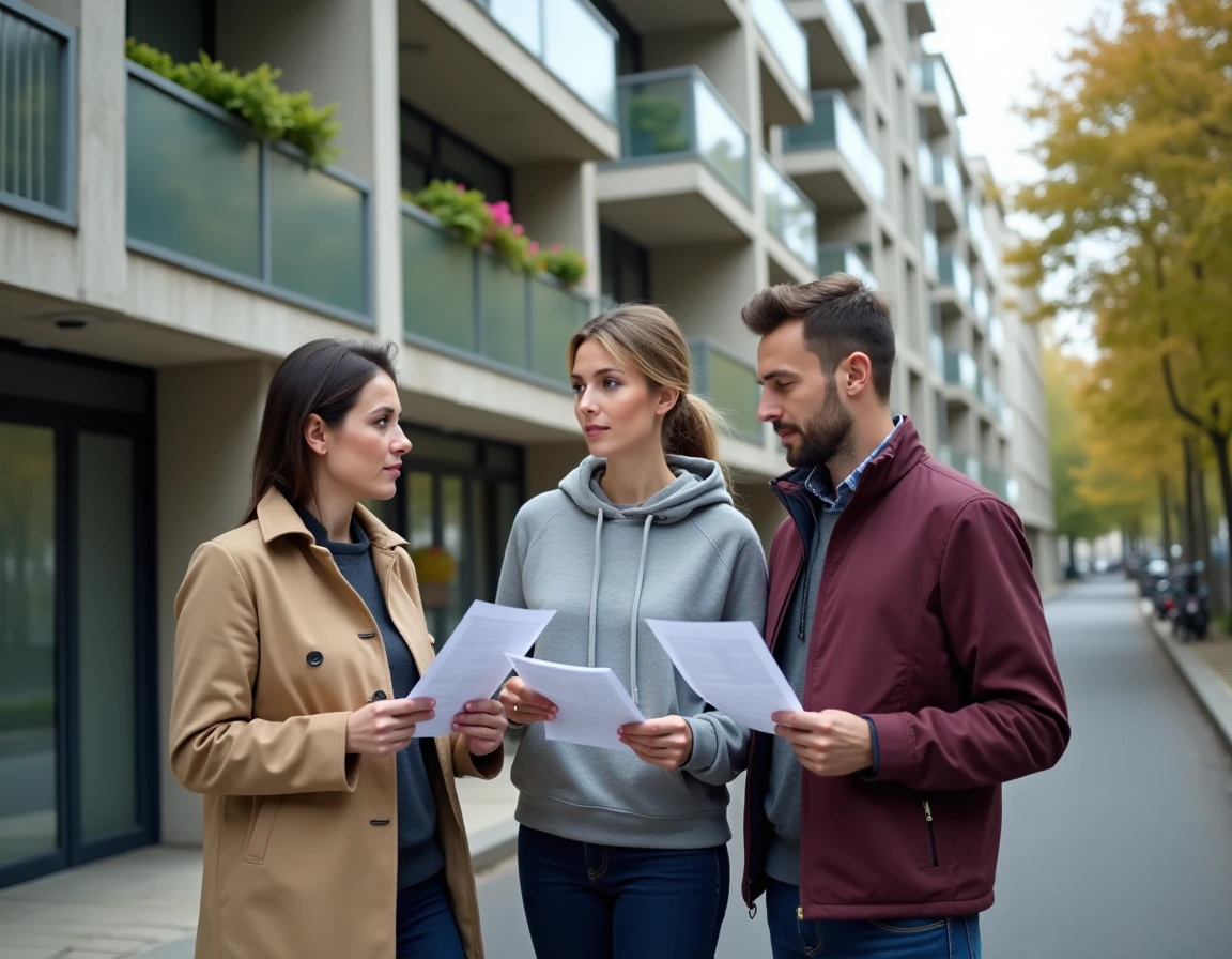 Groupe de personnes devant un immeuble de logements sociaux à Paris attendant une attribution HLM