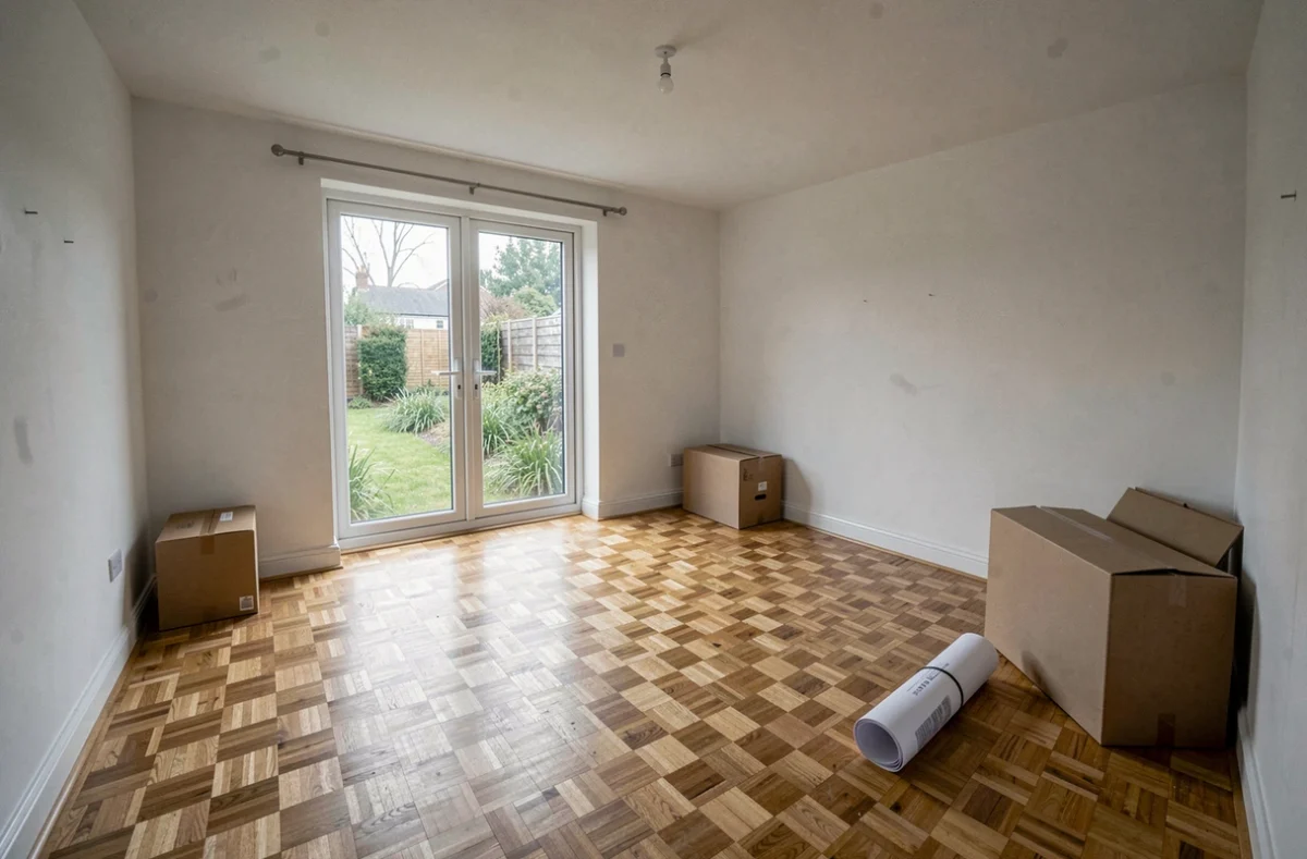 Intérieur vide d'une maison individuelle en location entre deux locataires, illustrant le besoin d'assurance PNO
