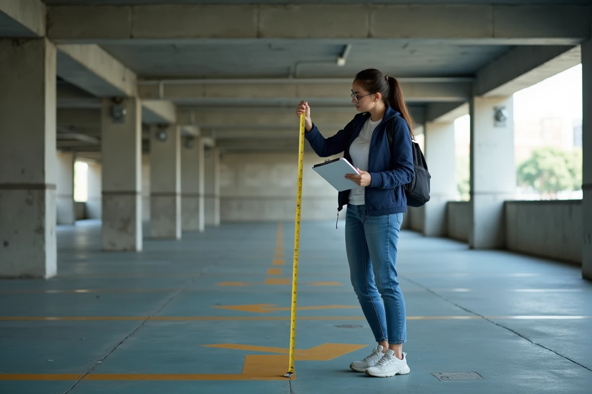 Jeune femme contrôle une place de parking dans un garage