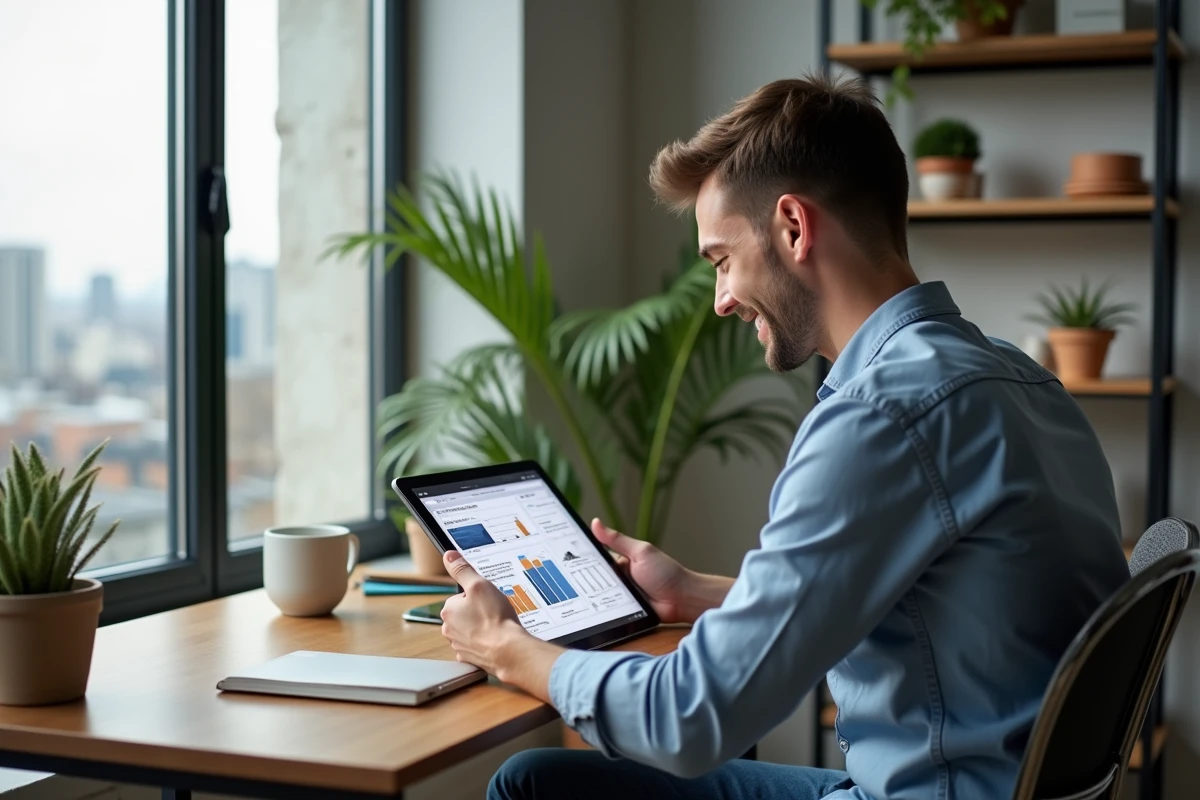 Jeune homme souriant vérifiant des outils d