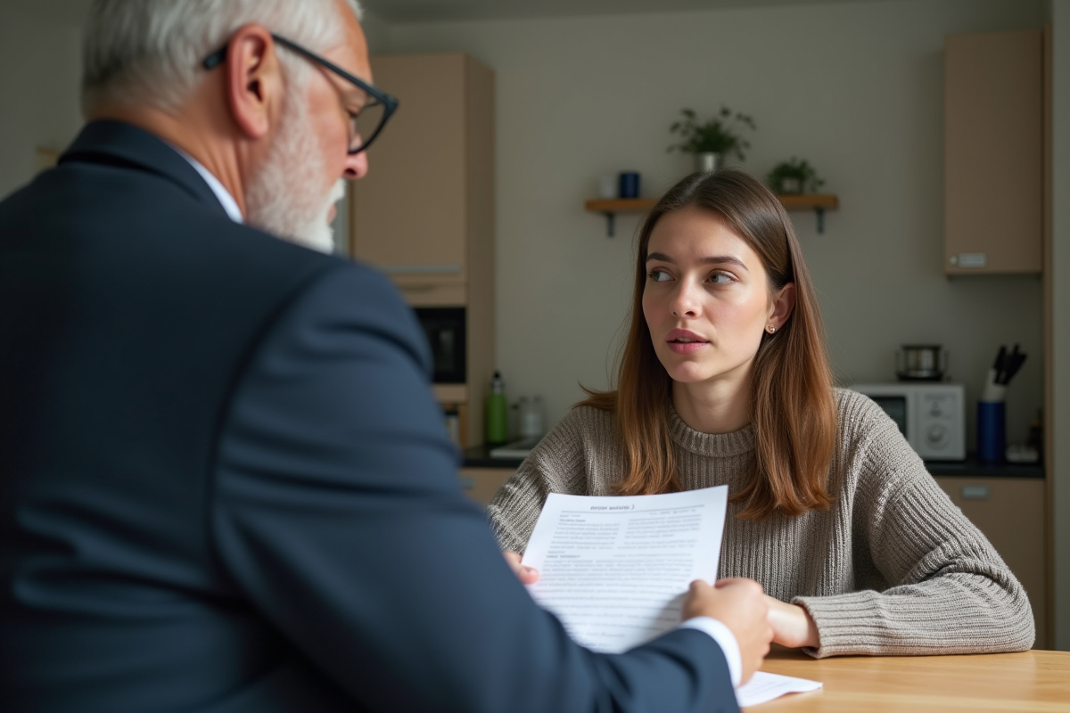 Propriétaire remettant un document à une locataire surprise