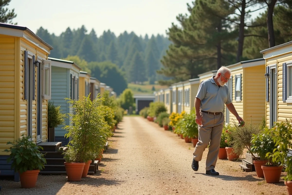 Parc résidentiel de loisirs avec mobil homes bien entretenus et espaces verts en France