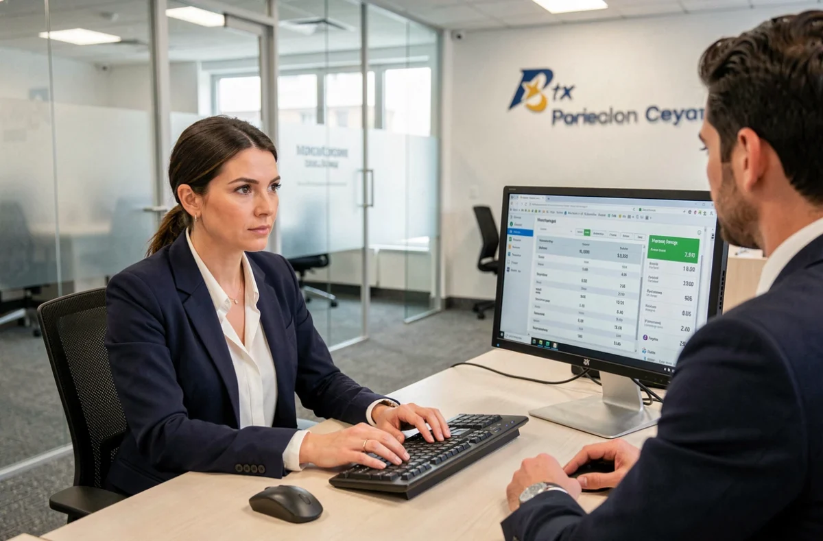 Femme en rendez-vous bancaire pour renégocier son prêt immobilier CASDEN avec un conseiller