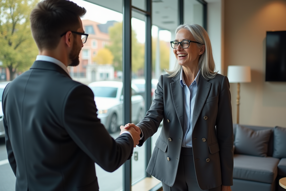 Femme senior souriante serrant la main d