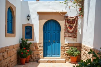 Riad traditionnel avec volets bleus dans la médina d'Essaouira, idéal pour une location de vacances authentique